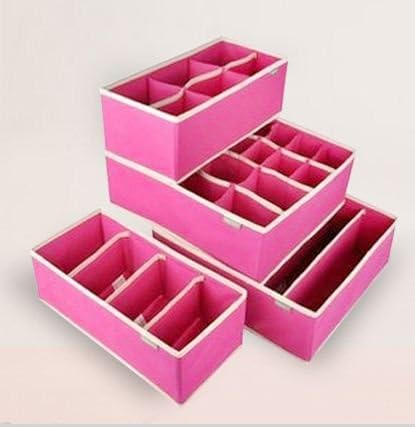 The Life Underwear Or Bra Storage Box Socks Cube Basket Bin Storage Baskets Four Piece (Pink)