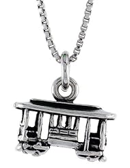 Sterling Silver Small Trolley Car Pendant, 5/8 inch (15.5 mm) Long.