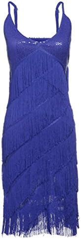 Straip Women's Sequins Deep V-neck 1920s Fringe Flapper Costume Dance Dress, M, Blue