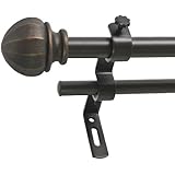 Montevilla 5/8-Inch Facet Ball Double Window Treatment Rod Set, 48 to 86-Inch, Vintage Bronze