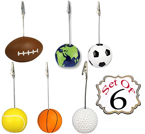 Pack of 6 Assorted Balls Memo Holder for Card, Note, Photo /Decorative Paper Organizer/ Picture Clip Decoration- Resin And Metal