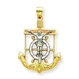 14k Tri-color Diamond-cut & Textured Mariner's Cross Pendant
