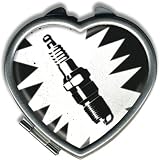 Womens Hand Made Retro BLACK AND WHITE SPARK PLUG Heart Compact