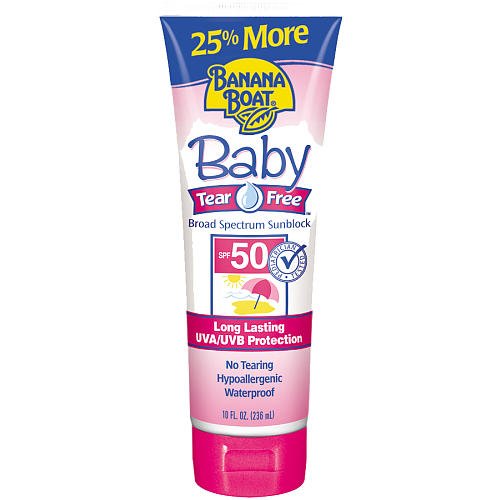 BANANA BOAT BABY TEAR FREE BROAD SPECTRUM SUNBLOCK [SPF 50] LONG LASTING UVA/UVB PROTECTION.