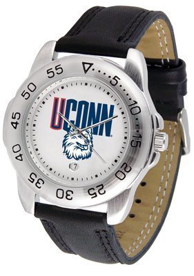 Connecticut Huskies - UConn Suntime Mens Sports Watch w/ Leather Band - NCAA College Athletics