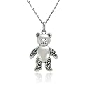 Sterling Silver Marcasite Teddy Bear Pendant, 18"