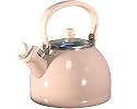 Calypso Basics 2-2-Quart Enamel-on-Steel Whistling Teakettle with Glass Lid, Pink