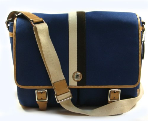 AUTHENTIC COACH VOYAGE CANVAS UNISEX MESSENGER LAPTOP TRAVEL BAG 70201 (Blue), stylish laptop bags