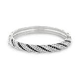 Bling Jewelry Silver Tone Crystal Striped Pave Black and White Bangle Bracelet