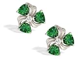 14K White Gold Trillion Created Emerald and Diamond Earrings