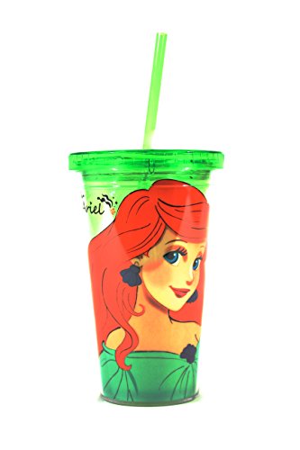 Silver Buffalo DP14087 Disney Ariel BPA-Free Plastic Cold Cup with Lid and Straw, 16 oz., Green