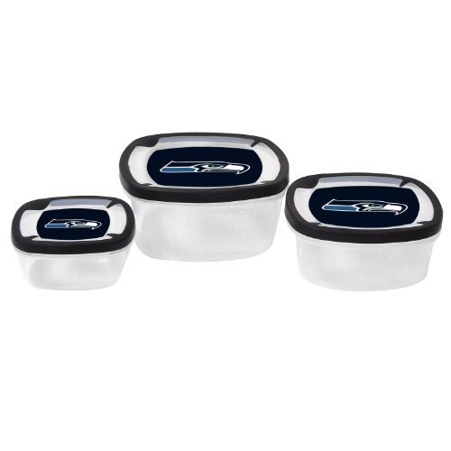 NFL Seattle Seahawks Nesting Square Containers, 7.2-Cup; 3.5-Cup; 2.1-Cup,  Clear, Piece of 3