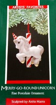 Hallmark 1989 Edition Merry Go Round Unicorn Christmas Tree Ceramic Figurine Ornament - Rare Vintage Holiday Collectible Decoration