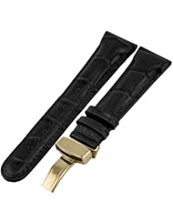 JBW JB-20MMGLD-BLK 20-mm Genuine Black Crocodile Pattern Butterfly Buckle Leather Band Watch Strap