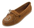 Kilty Suede W/Peace Sign Minnetonka Moccasin in Brown Womens