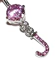 Pierced & Modified Body Jewellery Navel Bars Pink Crystal Initial Dangle Belly Bar J