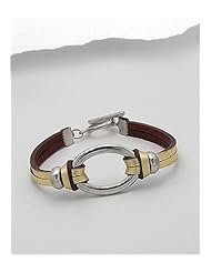 Gold Leather Bracelet In White Base