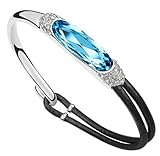 Mondaynoon” Elegant Lady” Swarovski Elements Women’s Rope Bangle Crystal Bracelet (White+ Sea Blue) thumbnail