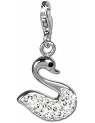 SilberDream Glitter Charm white swan with white Czech crystals 925 Sterling Silver Charms Pendant with Lobster Clasp for Charms Bracelet, Necklace or Earring GSC523W