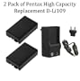 2 Pack of High Capacity Pentax D-LI109 1050mAh (2100mAh Total)Replacement Lithium-Ion Battery for Pentax K-R Digital SLR Cameras With Rapid Travel Charger