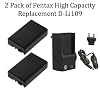 2 Pack of High Capacity Pentax D-LI109 1050mAh (2100mAh Total)Replacement Lithium-Ion Battery for Pentax K-R Digital SLR Cameras With Rapid Travel Charger