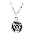 Black White Sugar Skull Art Circle Pendant Necklace