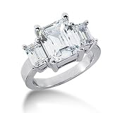 3 Ct Diamond Engagement Ring Emerald Prong Three Stone 14k White Gold