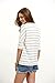 Romwe Women's Half Sleeve V-Neck Striped T-Shirt Tops (M, White)