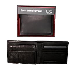 Perry Ellis Pebble Leather Passcase Wallet ~ Black