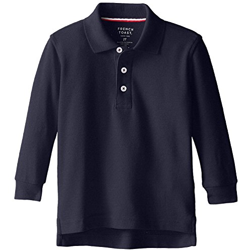 French Toast School Uniform Boys Long Sleeve Pique Polo Shirt, Navy, Small (6/7)