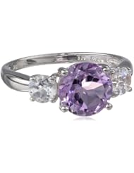 Sterling Silver Round Three Stone White Topaz Ring