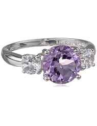 Sterling Silver Round Three Stone White Topaz Ring