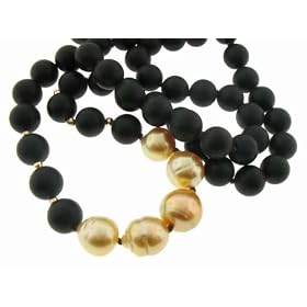 Long Black Coral Strand with Yellow Tahitian Pearls by Mizuki