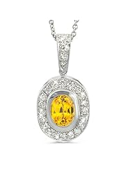 Vintage Oval Shaped Diamond Pendant With An Oval Center Stone In 18K White Gold With A 1.00 ct. Genuine Yellow Sapphire Center Stone.