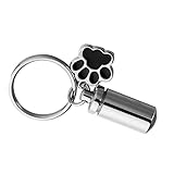 HooAMI Pet Cremation Urn Keychain Keepsake Puppy Dog Paw with Cylinder Charm Stainless Steel Keyring