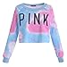 Voglee Zonars Women's Colorful Tie Dye Pink Letters Print Sweatshirt Free, Blue