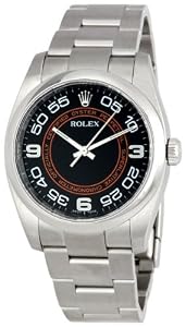 Rolex No Date Black Arabic Dial Orange Concentric Circle Mens Watch 116000BKCOAO