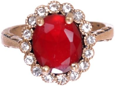 Antique Flower Oval Shape Ruby Gemstone Diamond Accent Blood Red Hurrem Sultan Style Vintage Ring Size 8