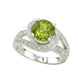 14K White Gold Peridot and Diamond Ring
