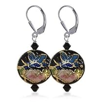 Swarovski Crystal & Cloisonne Bead Sterling Silver 1.5" Long Drop Earrings