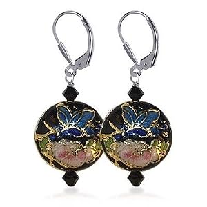 SCER178 Swarovski Crystal & Cloisonne Bead Sterling Silver 1.5" Long Drop Earrings