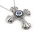 6mm Blue Topaz Anti-tarnish Sterling Silver Slide Cross Pendant 16 Necklace