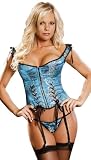 Womens Beautiful Floral Tapestry Corset With Garters And G-String