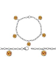 Original Star K (tm) High End Tennis Charm Bracelet With 5pcs 7mm Round Genuine Citrine in 925 Sterling Silver