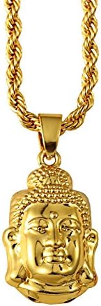 Buddha Hip Hop Charm Alloy Golden Plated Cuban Curb Rope Chain Necklace Pendant
