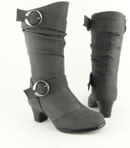 Kids Youth Girls' Knee High Low Heel Slouchy Faux Suede Boots Gray , 13