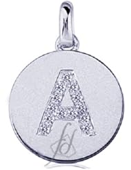 0.40 Ct Round Cut Diamond A Initials Pave Pendant 14K WHITE GOLD SI2-H WIth Chain