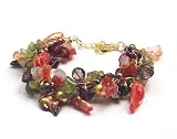 Oi! - Ladies Gold Fresh Water Pearl, Carnelian And Jade On Silk Bracelet - B0523