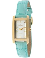 Peugeot Womens 3007TQ Gold-Tone Turquoise Leather Strap Watch