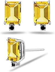 2.00 Cts Citrine & 0.03 Cts Black Diamond Stud Earrings in 18K White Gold